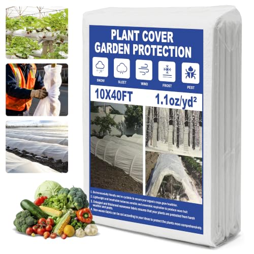 Plant Covers Freeze Protection, 10 * 40FT 1.1 oz/yd² Large Thick Frost Blankets for Outdoor Plants in Winter, Floating Row Cover for Vegetable Garden, Frost Cloth Plant Freeze Protection