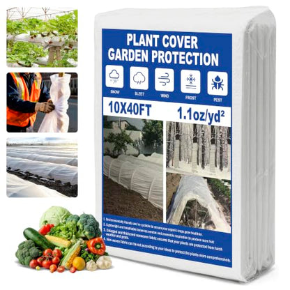 Plant Covers Freeze Protection, 10 * 40FT 1.1 oz/yd² Large Thick Frost Blankets for Outdoor Plants in Winter, Floating Row Cover for Vegetable Garden, Frost Cloth Plant Freeze Protection