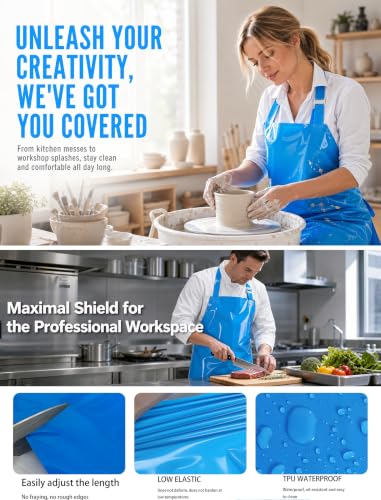 Molaxhome TPU Waterproof Apron Oil-resistant Chef Apron for Unisex Kitchen - color: Blue