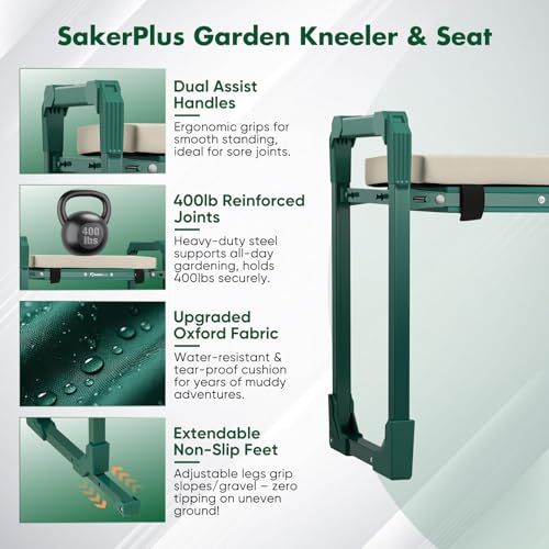 SakerPlus Garden Kneeler and Seat, Heavy Duty Foldable Garden Stool