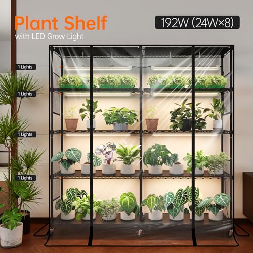 Bstrip 4-Tier Large Indoor Greenhouse with Grow Light, 58x13.8x59in - color: Transparent