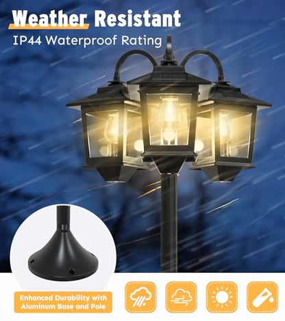 3-Head Solar Lamp Post with Planter, 74" Solar Lamp Post Light - size: Clear Frame