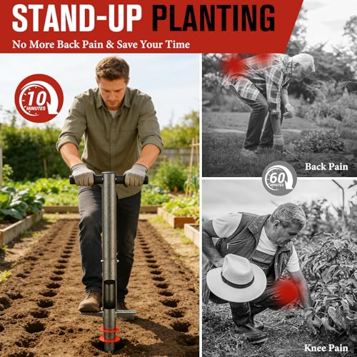 Bulb Planter Tool, 33.5" Long Handle Sod Plugger for Standing Planting, 2"/4"/6" Adjustable Depth Garden Hole Digger, Heavy Duty Auto Eject Lawn Plugger for Flower Bulbs,Grass Plugs,Seedlings