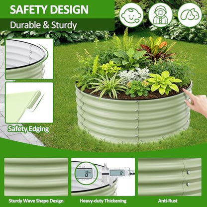 Gruper Raised Garden Bed, 3.5ft x 17'' Tall Round Metal Planter - color: Light Green, size: 42x42x17in