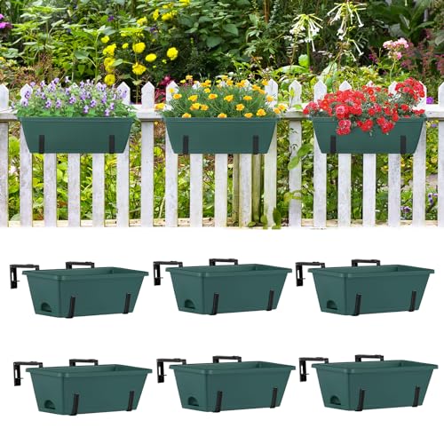 ETELI 6 Pack Deck Railing Planter Boxes Metal Hanging Window Boxes Planters - color: Green & Black