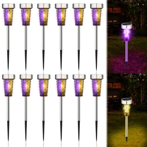 Qualirey 4 Pack Outdoor Solar Bug Zapper,Purple and Warm Light,Silver - color: Silver, size: Purple and Warm Light