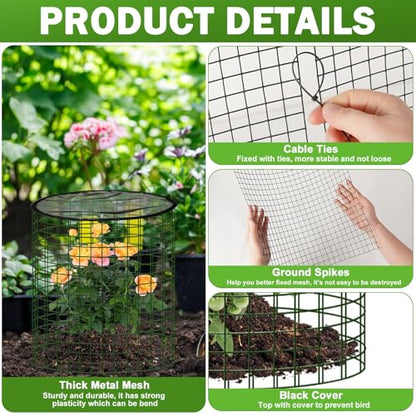 Plant Protector from Animals, 4 Pack 16”x 16" Wire Cage Cloches