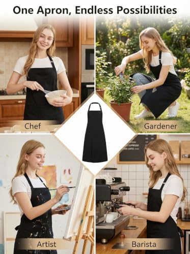 Molaxhome Split Pottery Apron with 3 Pockets Unisex with Adjustable Strap - color: Black