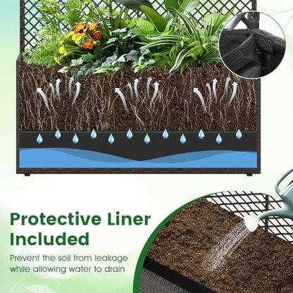 HAPPYGRILL PE Rattan Raised Garden Bed with Trellis & Privacy Screen - color: Brown