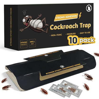Cockroach Traps for Home – Non-Toxic Odorless Roach Glue Traps, Strong Sticky Multi-Entry Design for Kitchen, Cabinets & Bathroom, 10 Pack - size: 10 Pack