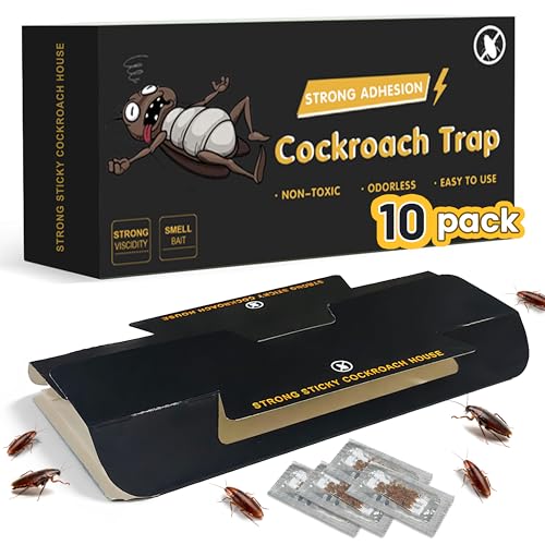 Cockroach Traps for Home – Non-Toxic Odorless Roach Glue Traps, Strong Sticky Multi-Entry Design for Kitchen, Cabinets & Bathroom, 10 Pack - size: 10 Pack