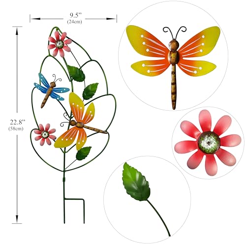 3 Pack Metal Garden Stakes, Butterfly Dragonfly Ladybug Outdoor Decor