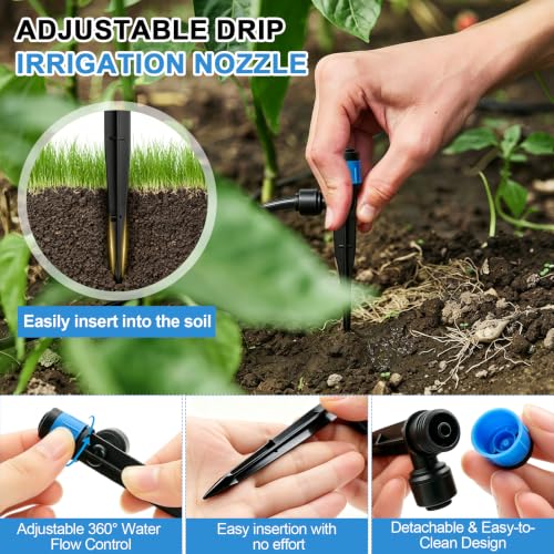 30 Pack Drip Irrigation Emitters, Adjustable 360° Drippers for 1/4" Tubing