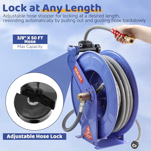 JOEJET Retractable Pressure Washer Hose Reel with Hose, 50 FT x 3/8"