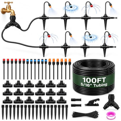 100FT 5/16" Drip Irrigation Kit, 18 Emitters for Raised Beds - size: 100FT