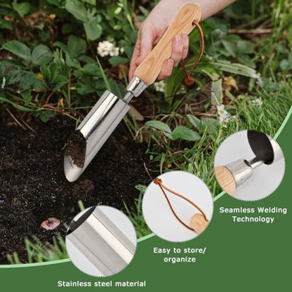 Bulb Planter Tool, 11 Inch Stainless Steel Bulb Planter with Wooden Handle