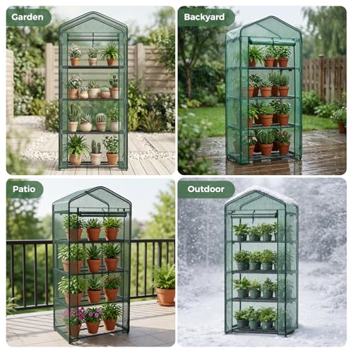 NEWBULIG 27"x19"x63" Mini Greenhouse, with Durable Zipper Door 4 Tier