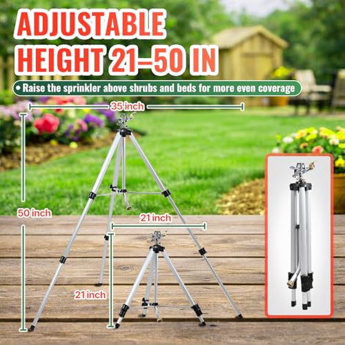 YAMATIC Impact Sprinkler, 21-50in Height Adjustable Tripod Base, 1 PCS