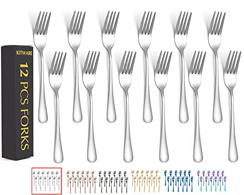 Silver Salad Forks Set of 12 pieces，Stainless Steel Flatware Forks 6.8 inch，Mirror Polish Small Utensils, New Kitchen Essentials Cutlery Set Dishwasher Safe - size: Silver Fork