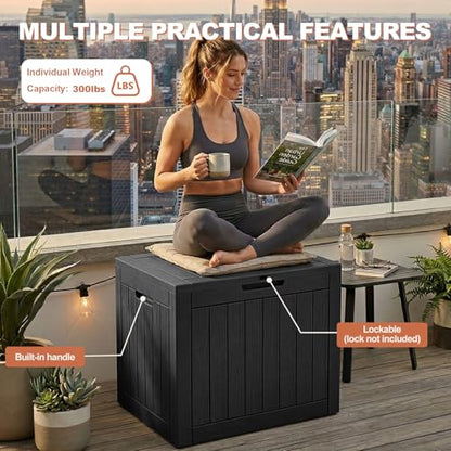 EFU Outdoor Storage Box Waterproof, 32 Gal Gen 2 Resin Deck Box With Wheels
