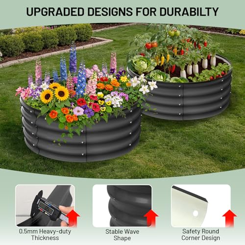 Garvee Round Raised Garden Bed, Galvanized Garden Beds, Metal Planter - color: Dark Grey, size: 2x2x1 FT(2 PCS)