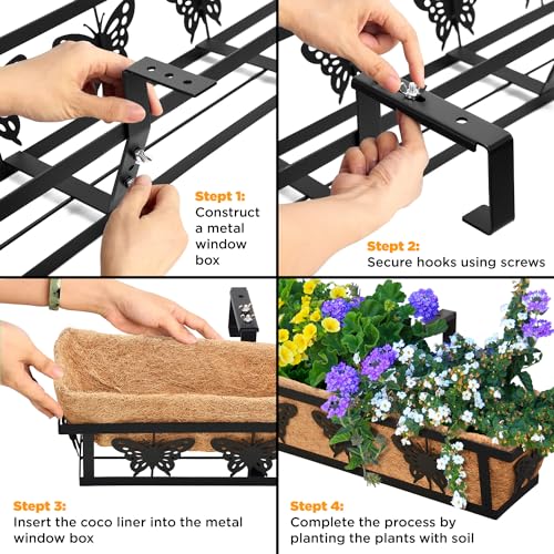2-Pack 32IN Window Box Railing Hanging Planter Coco Liner Basket - color: 32in - Set 2