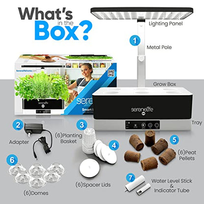 SereneLife Smart Indoor Garden - Hydroponic Herb Garden with 4000K Grow Lights Panel, Control Panel Settings, Water Stick, No Soil, Mess-Free, Height Adjustable, Grows Up to 6 Plants - color: Black