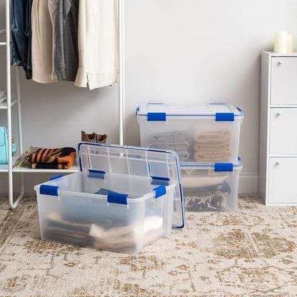 IRIS USA 3-Pack 60 Qt Storage Bins with Gasket Lids, Clear/Blue - size: 60 Qt. - 3 Pack