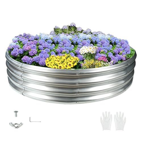 Durable Round Galvanized Steel Raised Garden Bed for Planting,Round Galvanized Steel Fire Ring/Fir Pit for Outdoor- 5×5×1FT,0.8MM Thick (Silver, 60 ins Diameter x 12 ins high) - color: Silver, size: 60 inches diameter x 12 inches high