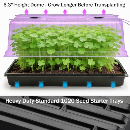 4-Pack 1020 Seed Starter Tray with Grow Light & 6.3" Tall Humidity Dome - size: 4p 1020Trays+6.3''Domes+Lights