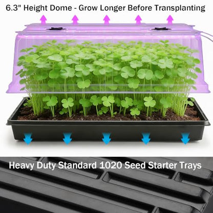4-Pack 1020 Seed Starter Tray with Grow Light & 6.3" Tall Humidity Dome - size: 4p 1020Trays+6.3''Domes+Lights