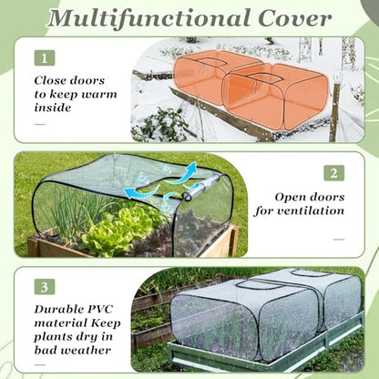 2 Pack Garden Covers for Raised Bed Foldable Clear PVC Greenhouse for Freeze Protection Row Plants Cover Accelerator with Zipper Door Black 39"x39"x20" Protection Vegetable Fruit from Animal - size: 39"x39"x20"