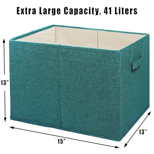 Simple Houseware 15" x 13" Foldable Fabric Storage Bin with Handles, 2 Pack - color: Turquoise