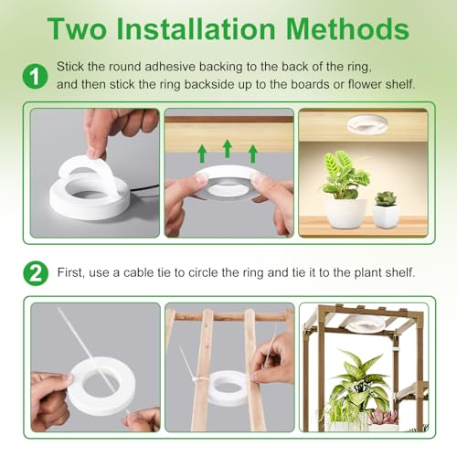 Ceiling LED Plant Growth Lights for Indoor Plants, Warm+White Full Spectrum 3.54" Grow Lamps for Plant Growth with 6/12/16H Timer, 3 Spectral Modes, 10 Dimmable Levels, Halo Angel Ring White (2 Head) - size: 3.54in 2 Head