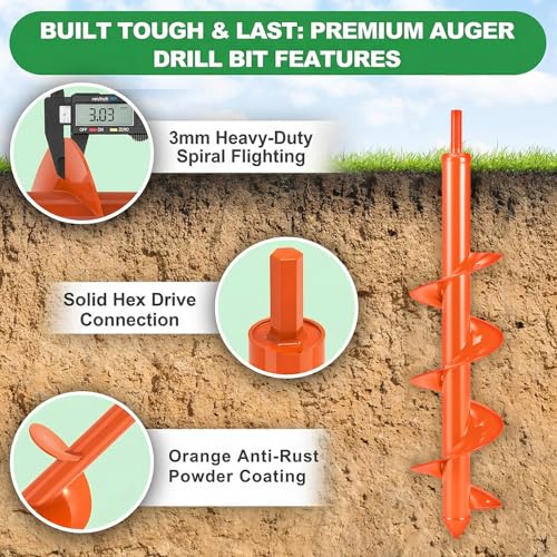 4 x 16'' Heavy Duty Auger Drill Bit for Planting, Orange - color: Orange