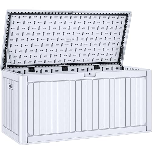 YITAHOME 320 Gallon Double-Wall Deck Box with Divider & Side Handles - color: White, size: 320 gallon