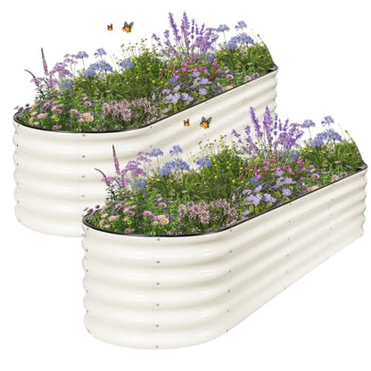Galvanized Raised Garden Bed - 2 Pcs 8x2x1.4FT Planter Box, White - color: White, size: 8x2x1.4FT