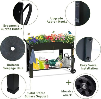 aboxoo Large Elevate 32" H Metal Raised Garden Bed with Wheels Legs Outdoor
