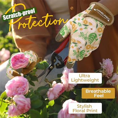 HANDLANDY Gardening Gloves for Women, Leather Garden Glove, Gardener Gift - color: Caramel, size: Small (Pack of 1)