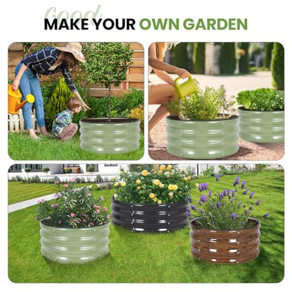 G GOOD GAIN Round Raised Garden Bed Outdoor, 2x2x1ft, 2Pcs, Olive Green - color: Olive Green, size: 2x2x1 FT (2 Packs)
