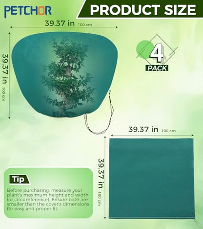 4PCS Winter Plant Covers Freeze Protection for Outdoor Plant 39x39″ - color: Green