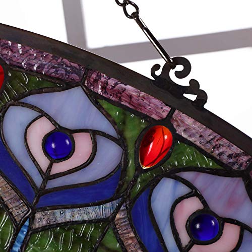 Bieye W10034 Blue Peacock Feather Tiffany Style Stained Glass Window Panel - size: 36Wx18H Half-round