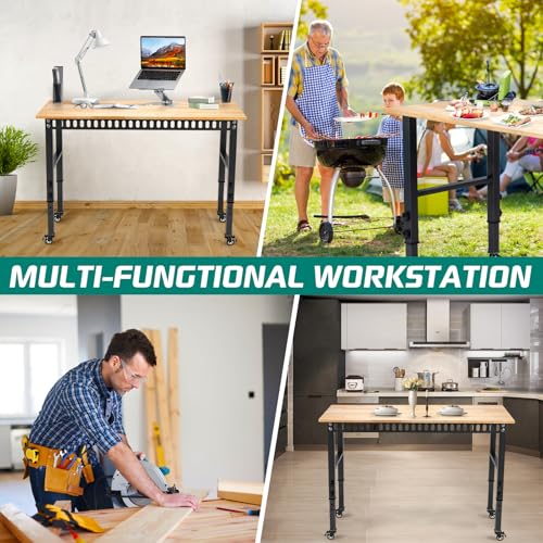 OLBRUS 48” Adjustable Workbench with Metal Wheels, 2000LBS Load Capacity - size: 48"No Power Outlets-Wheel