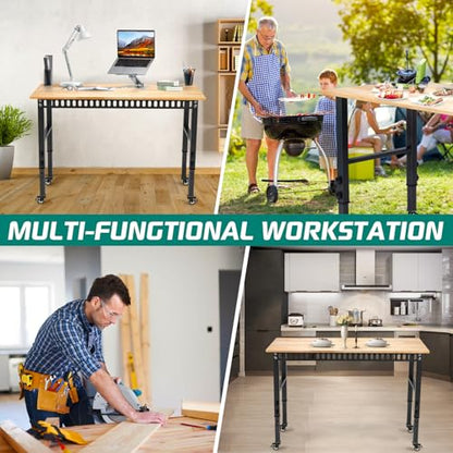 OLBRUS 48” Adjustable Workbench with Metal Wheels, 2000LBS Load Capacity - size: 48"No Power Outlets-Wheel