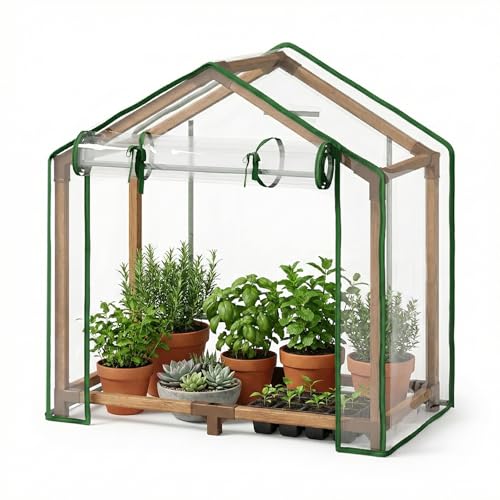 Bamworld Mini Greenhouse Indoor Desktop with Zippered Doors Portable Plant Hot House with Durable PE Cover Ventilation Window for Seed Starting&Plant Growth - size: 19.68*19.68*15 inch