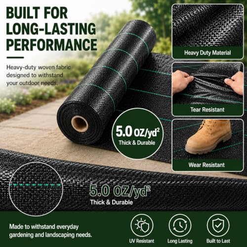 4FTx300FT Weed Barrier Landscape Fabric Heavy Duty 5oz Pro Ground Cover Mat - size: 5oz-4ftx300ft