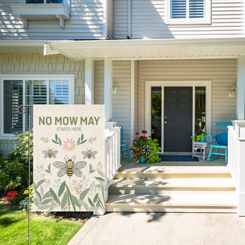 Perfectinsoy No Mow May Starts Here Pollinator Garden Garden Flag 12x18 - color: Beige13