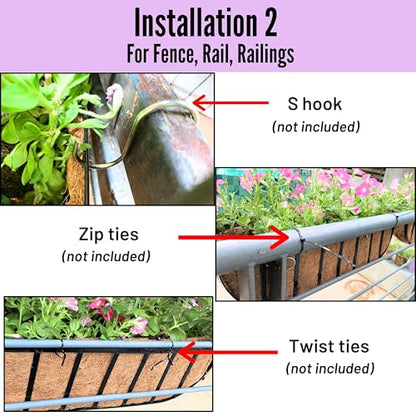LaLaGreen 30 Inch, 2 Pack Window Boxes Planters – Black Metal Window Boxes for Outdoor Plant, Wall Mount Flower Pot with Coco Coir Liner, Attach to House Fence Balcony Herb for Patio Porch Garden - size: 30'' x 2 pack