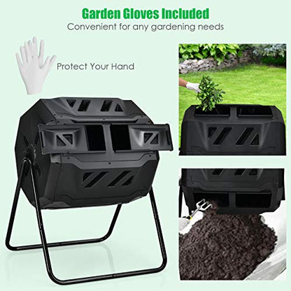 Goplus 43 Gallon Composting Tumbler, Dual Chamber High Volume Compost with 2 Sliding Doors