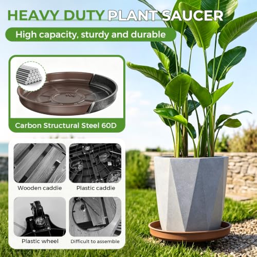 Plant Caddy With Wheels 17" Metal Plant Saucers for Indoors 440 Lb Capacity - size: 1 PACK 17 INCH